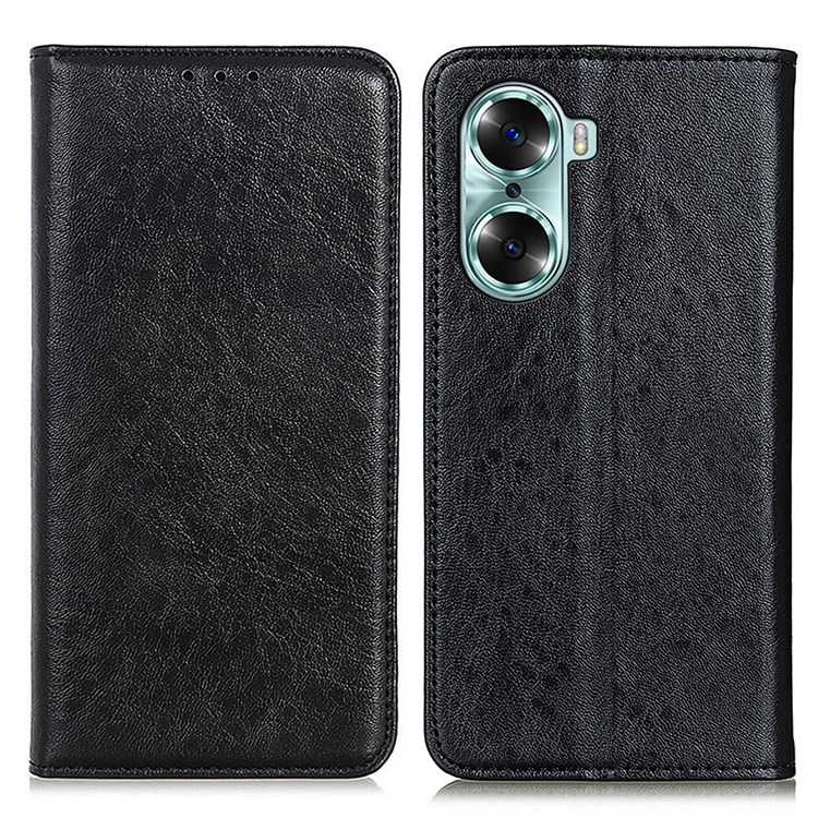 For Honor 60 Crazy Horse Texture PU Leather Case Flip Folio Wallet Magnetic Absorption Phone Cover with Stand - Black-1