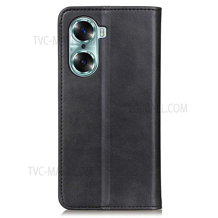 Mobile Phone Covering Wallet Split Leather Scratch-resistant Stand Feature Auto-absorbed Phone Case Shell for Honor 60 - Black-3