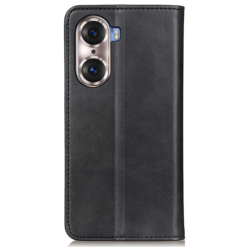 Split Leather Scratch-resistant Stand Feature Auto-absorbed Folio Flip Wallet Phone Case Shell for Honor 60 Pro - Black-3