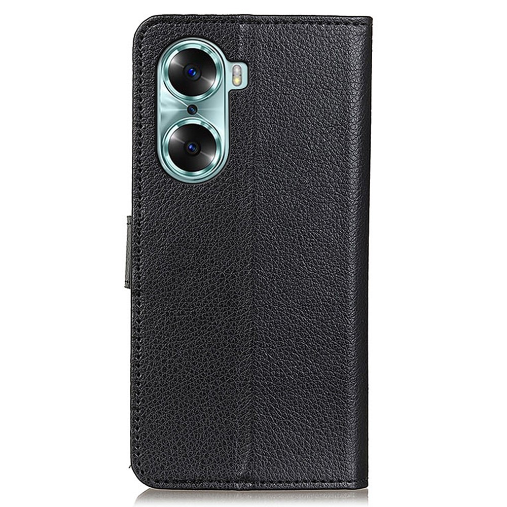 Mobile Phone Bag Case Litchi Texture Drop-proof TPU+PU Leather Phone Case Stand Phone Cover for Honor 60 - Black-3