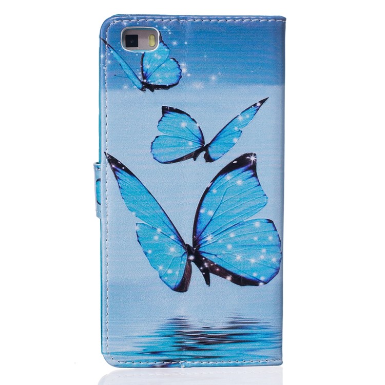 Embossed Wallet Stand Leather Folio Case for Huawei Ascend P8 Lite - Blue Butterfly-3