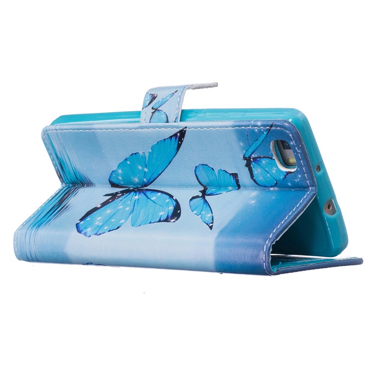 Embossed Wallet Stand Leather Folio Case for Huawei Ascend P8 Lite - Blue Butterfly-4