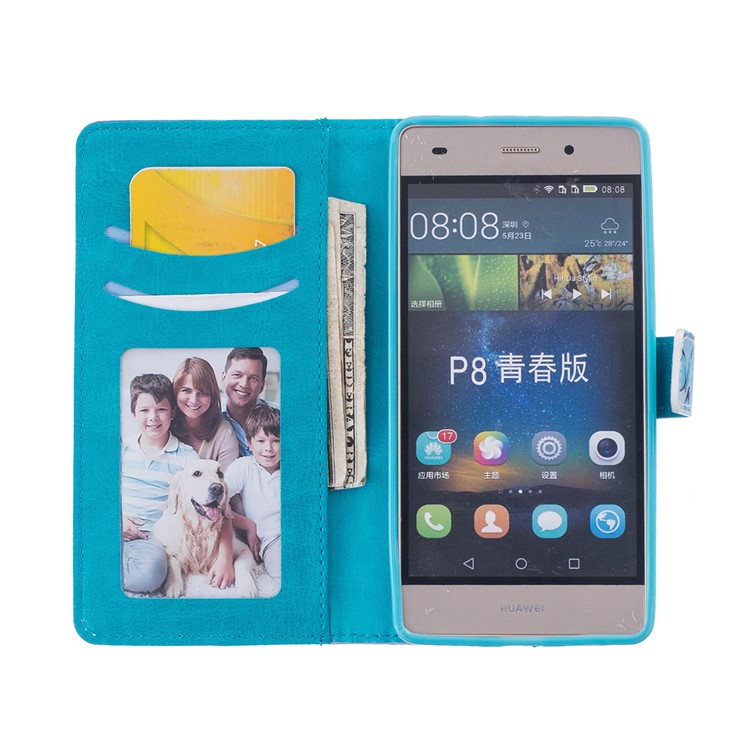 Embossed Wallet Stand Leather Folio Case for Huawei Ascend P8 Lite - Blue Butterfly-6