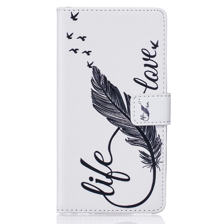 Embossed Folio Leather Wallet Stand Cover for Huawei Ascend P8 Lite - Life Feather Love-2