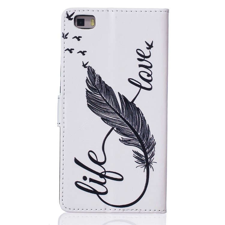 Embossed Folio Leather Wallet Stand Cover for Huawei Ascend P8 Lite - Life Feather Love-3
