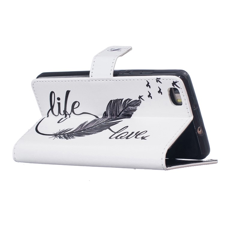 Embossed Folio Leather Wallet Stand Cover for Huawei Ascend P8 Lite - Life Feather Love-4
