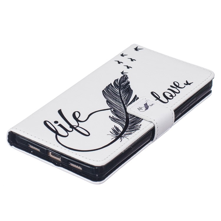Embossed Folio Leather Wallet Stand Cover for Huawei Ascend P8 Lite - Life Feather Love-5