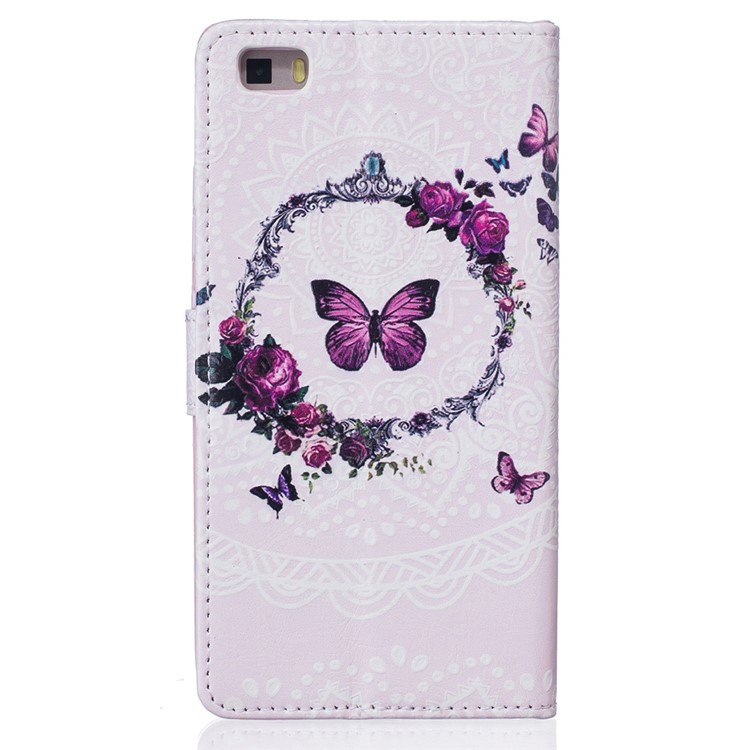 Embossed Flip PU Leather Wallet Stand Shell for Huawei Ascend P8 Lite - Flowers and Butterflies-3