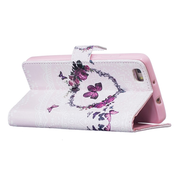 Embossed Flip PU Leather Wallet Stand Shell for Huawei Ascend P8 Lite - Flowers and Butterflies-4