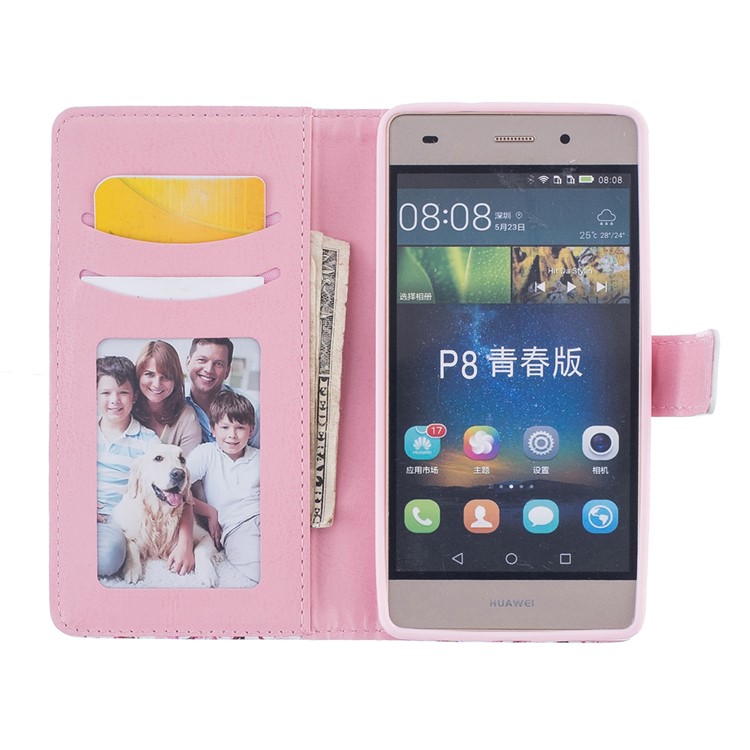 Embossed Flip PU Leather Wallet Stand Shell for Huawei Ascend P8 Lite - Flowers and Butterflies-6