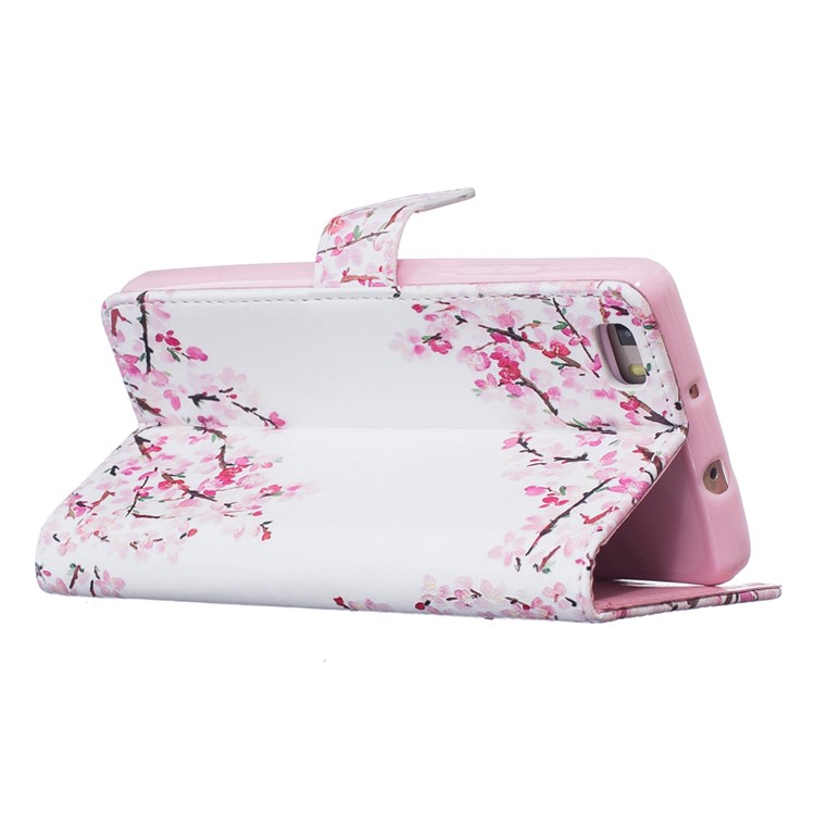 Diary Style Embossed Wallet Stand Leather Shell for Huawei Ascend P8 Lite - Cherry Blossoms-4