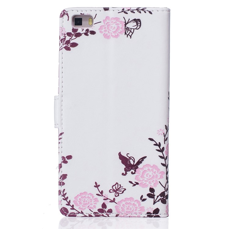 Patterned Embossed Wallet Stand Leather Folio Case for Huawei Ascend P8 Lite - Pretty Flowers and Butterflies-3
