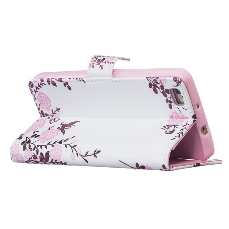 Patterned Embossed Wallet Stand Leather Folio Case for Huawei Ascend P8 Lite - Pretty Flowers and Butterflies-4
