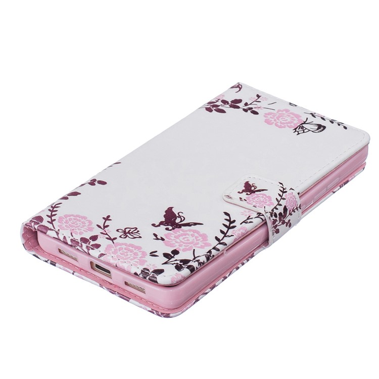 Patterned Embossed Wallet Stand Leather Folio Case for Huawei Ascend P8 Lite - Pretty Flowers and Butterflies-5