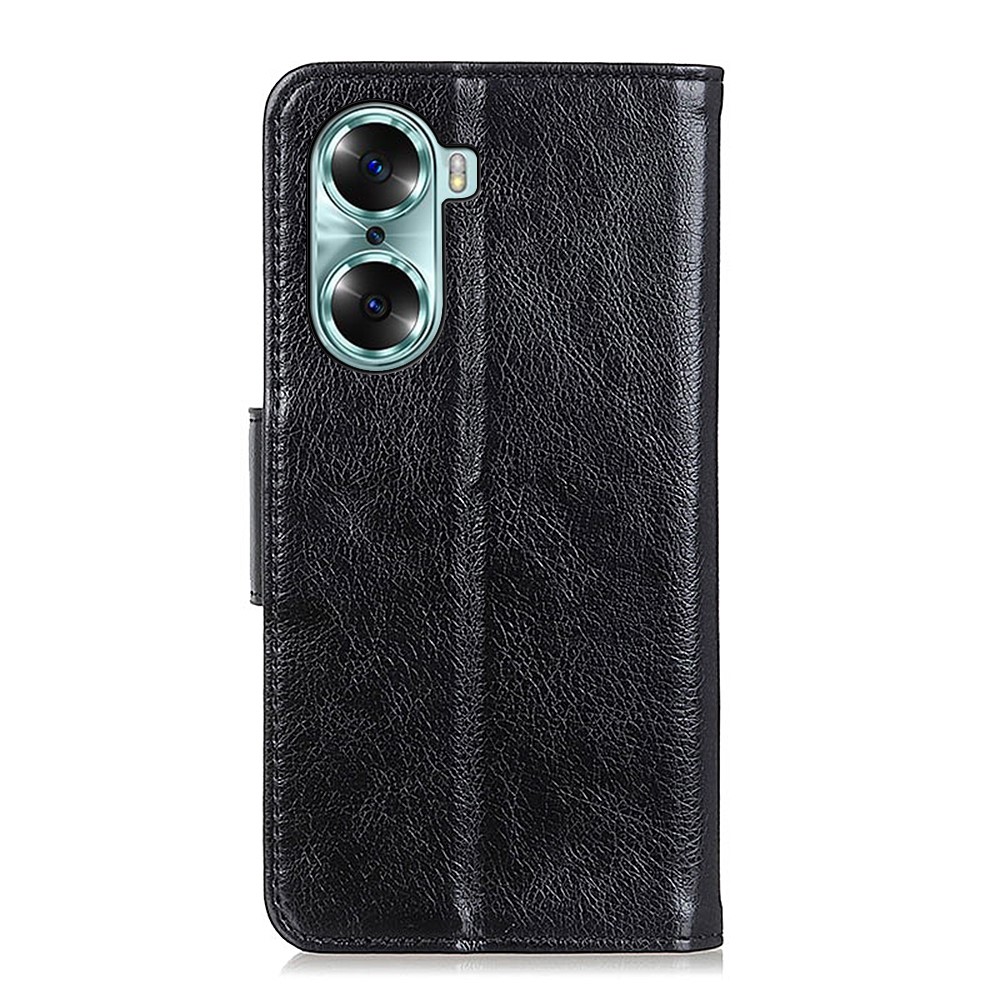 Nappa Texture Split Leather Stand Folio Flip Cover Inner Soft TPU Double-sided Magnetic Case with Wallet for Honor 60 - Black-3