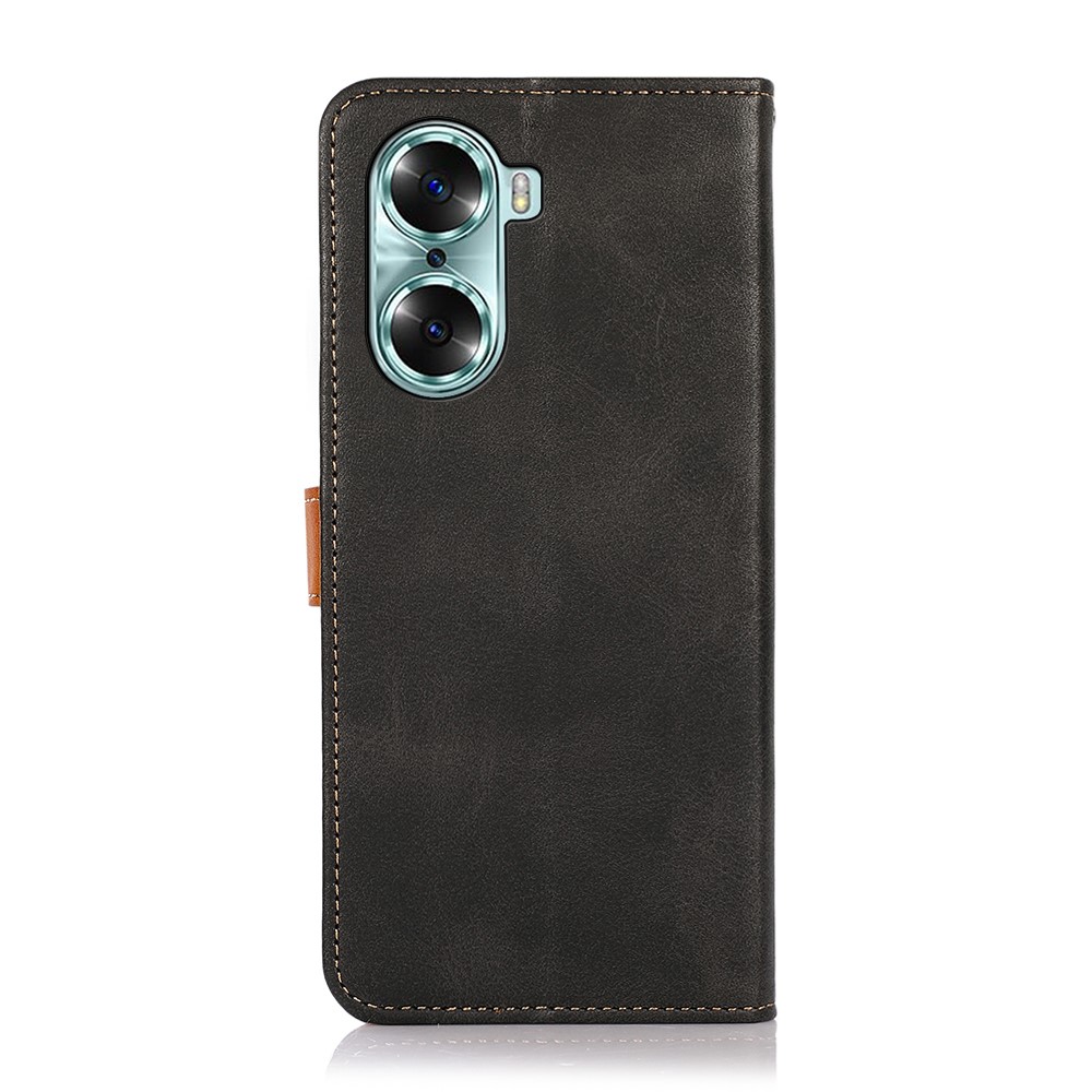 KHAZNEH Magnetic Golden Clasp PU Leather Shockproof TPU Shell Stand Flip Wallet Phone Cover for Honor 60 - Black-3