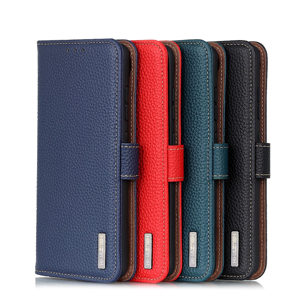 KHAZNEH Litchi Texture Genuine Leather Wallet Folio Flip Cover Magnetic Closure Stand Phone Case for Honor 60 - Black-9