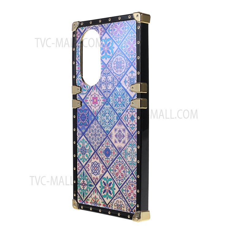 Mobile Phone Shell Bag TPU Phone Case Anti-scratch Ethnic Pattern Printing Electroplating Buckles Cover for Honor 50 Pro - Blue and White Porcelain-2
