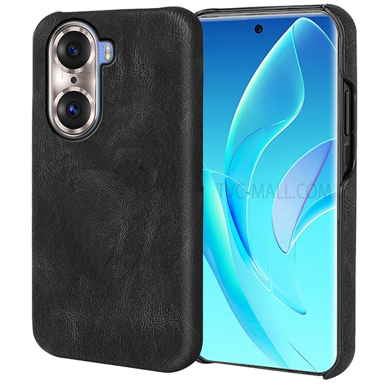 PU Leather Coated PC Case Incomplete Covering Drop-resistant Mobile Phone Shell for Honor 60 Pro - Black-1