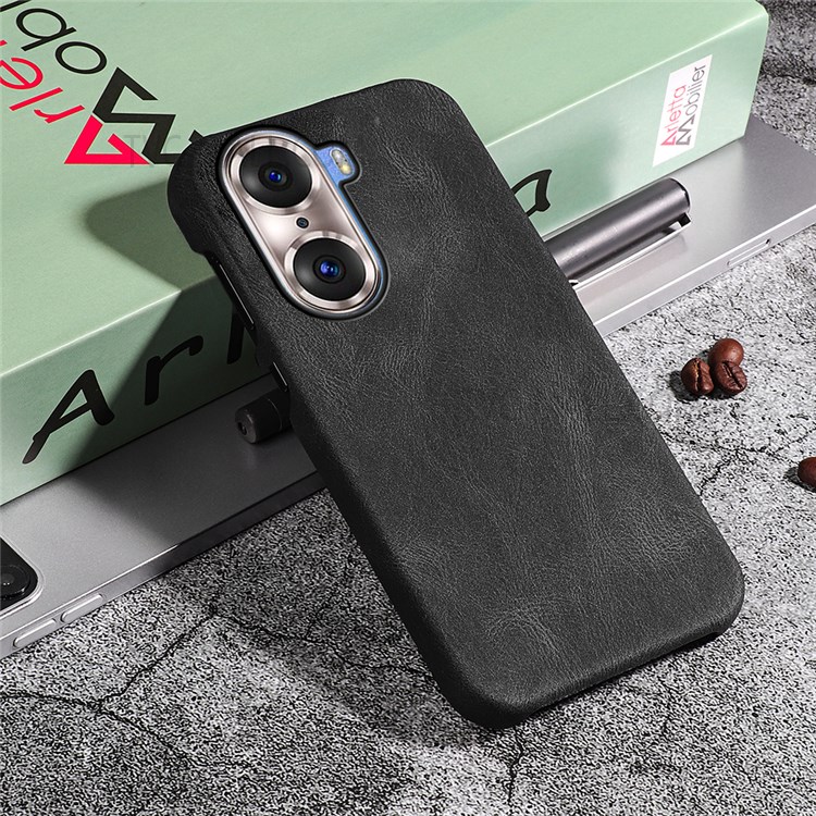 PU Leather Coated PC Case Incomplete Covering Drop-resistant Mobile Phone Shell for Honor 60 Pro - Black-4