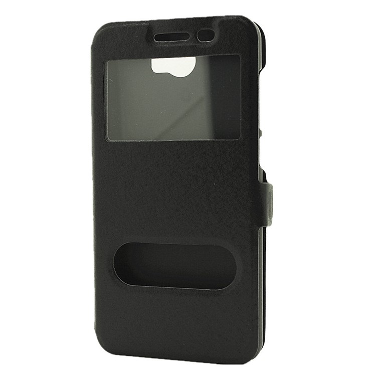 Silk Texture Dual Window Leather Case for Huawei Y5II / Y5 II - Black-2
