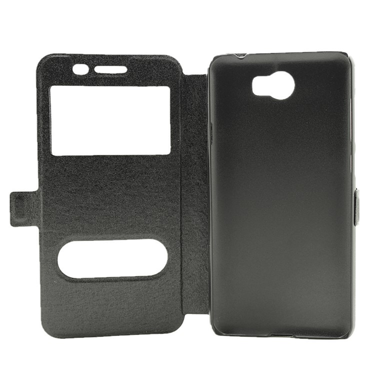 Silk Texture Dual Window Leather Case for Huawei Y5II / Y5 II - Black-4