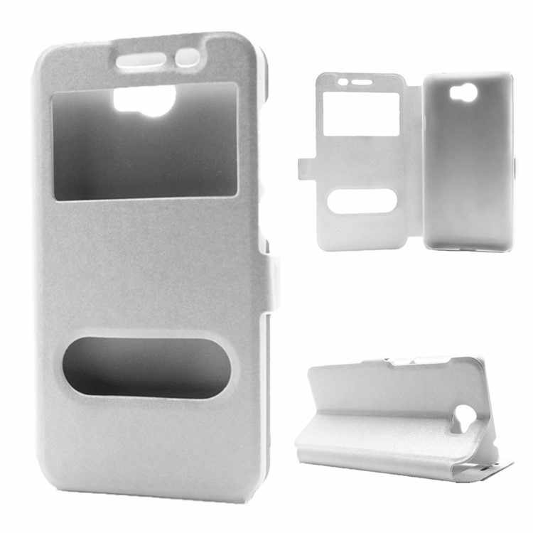 Silk Texture Dual Window Leather Cover for Huawei Y5II / Y5 II - White-1