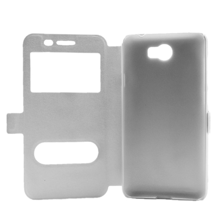 Silk Texture Dual Window Leather Cover for Huawei Y5II / Y5 II - White-4