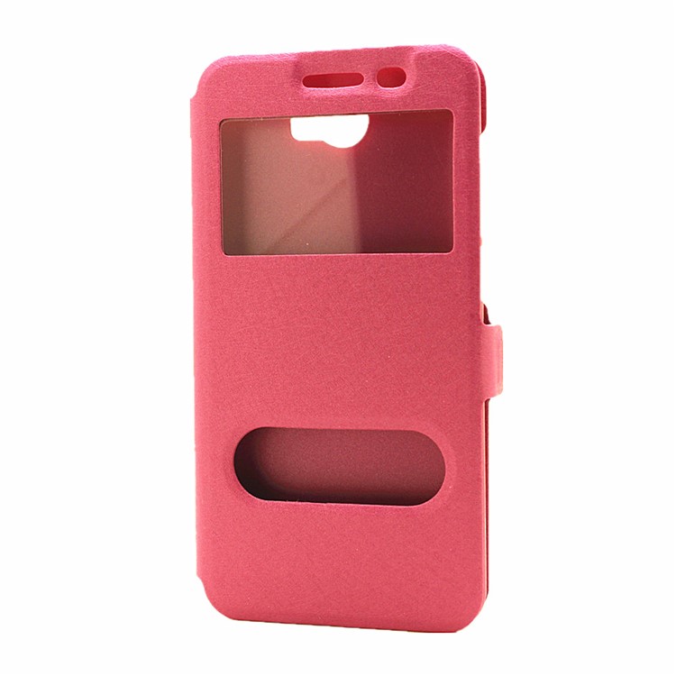 Silk Texture Dual Window Leather Shell for Huawei Y5II / Y5 II - Rose-2