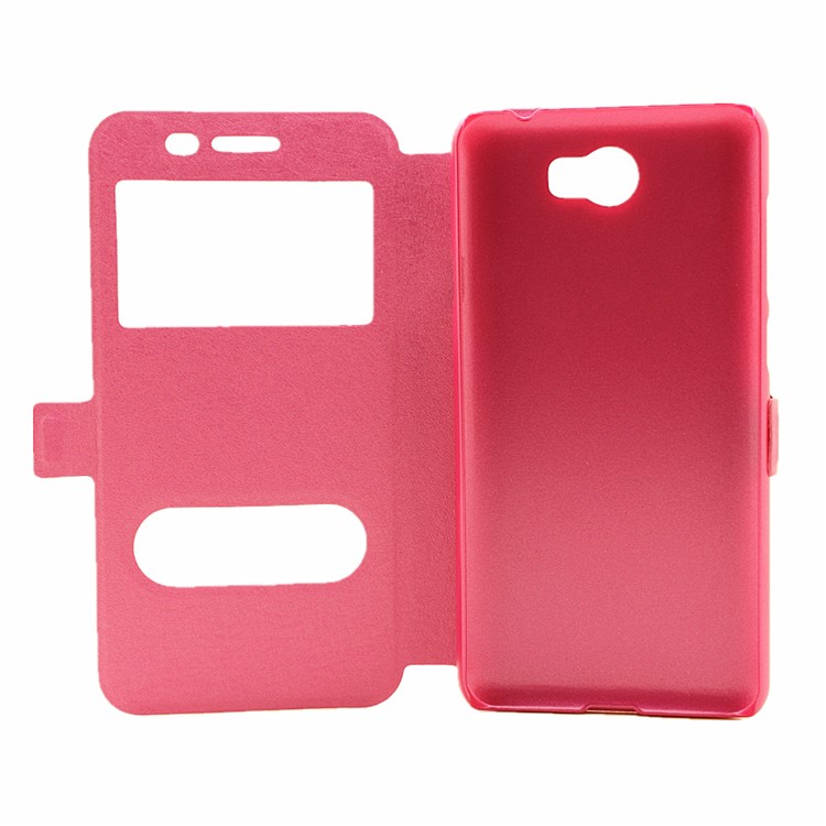 Silk Texture Dual Window Leather Shell for Huawei Y5II / Y5 II - Rose-4