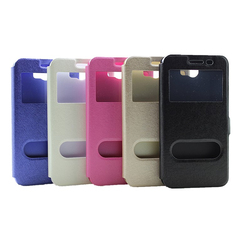 Silk Texture Dual Window Leather Shell for Huawei Y5II / Y5 II - Rose-9
