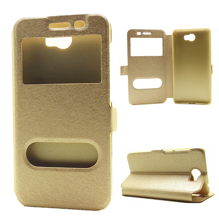Silk Texture Leather Stand Case for Huawei Y5II / Y5 II - Gold-1