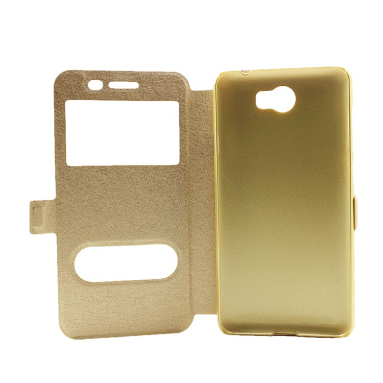 Silk Texture Leather Stand Case for Huawei Y5II / Y5 II - Gold-4