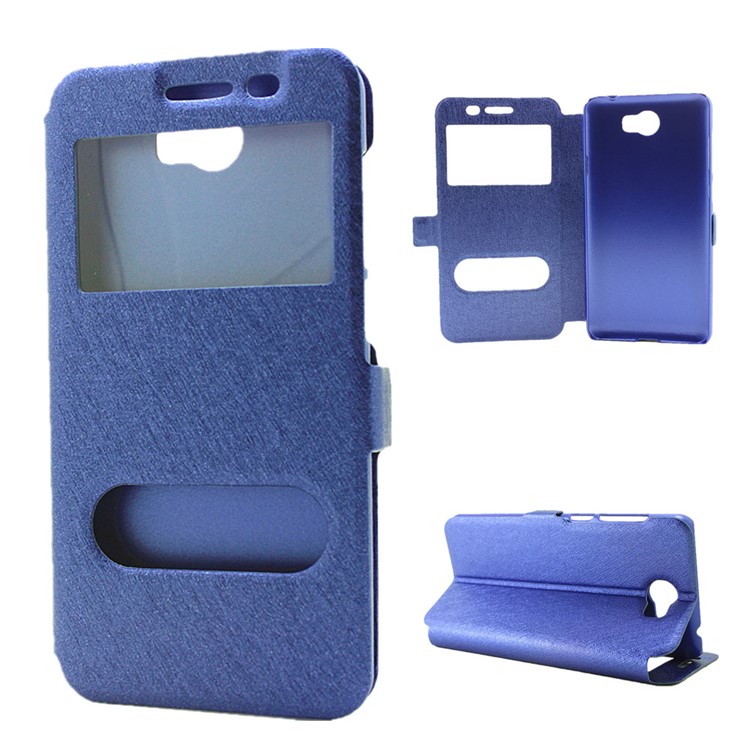 Silk Texture Stand Flip Leather Cover for Huawei Y5II / Y5 II - Blue-1