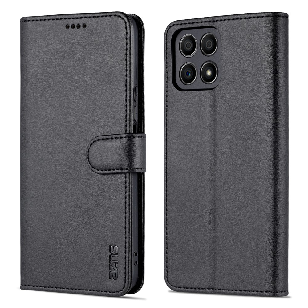 AZNS PU Leather Wallet Stand Anti-fall Shockproof Protective Phone Case Cover for Honor X30i - Black-1