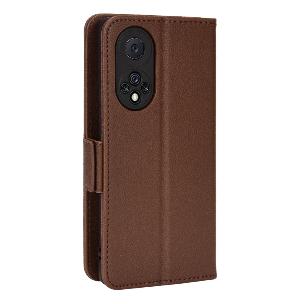 Folio Flip Wallet Case Litchi Texture Shockproof PU Leather Protective Cover Shell with Stand for Huawei nova 9 - Brown-3
