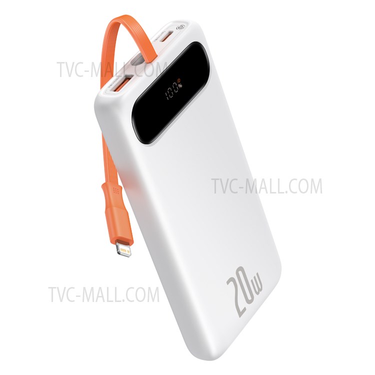 BASEUS Display Screen Power Bank 10000mAh 20W Fast Charging Portable Charger with iP Charging Cable - White-1