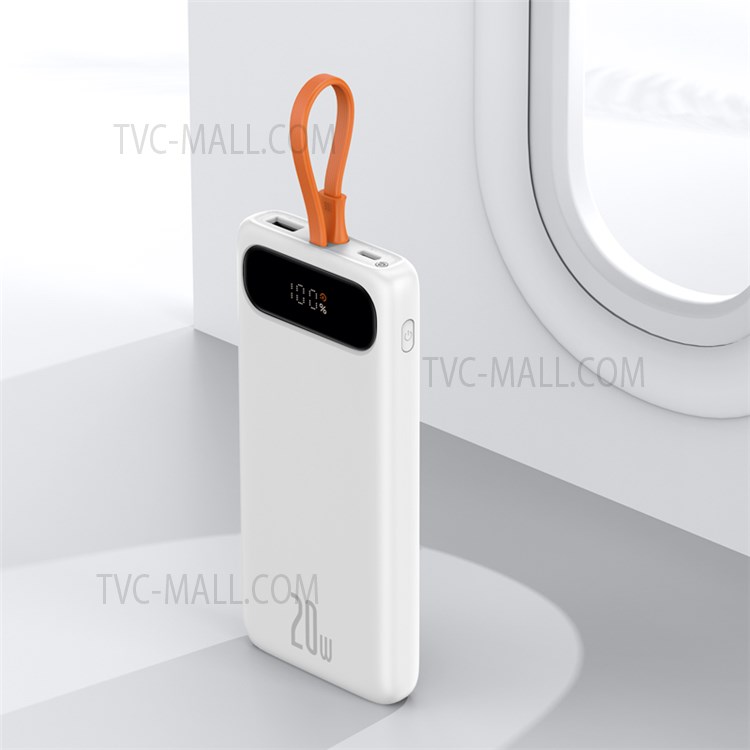 BASEUS Display Screen Power Bank 10000mAh 20W Fast Charging Portable Charger with iP Charging Cable - White-8