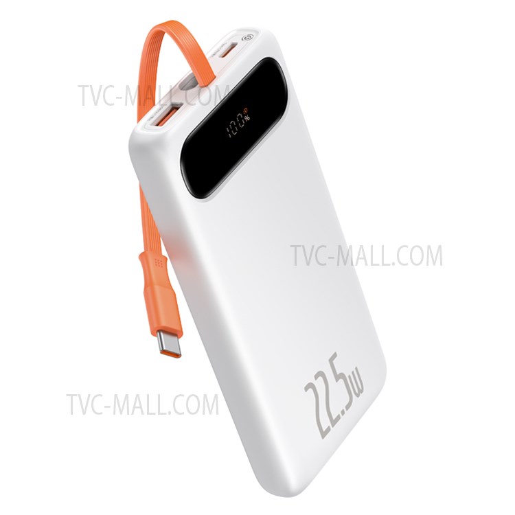 BASEUS 10000mAh 22.5W Display Screen Power Bank Fast Charging Portable Charger with Type C Charging Cable - White-1