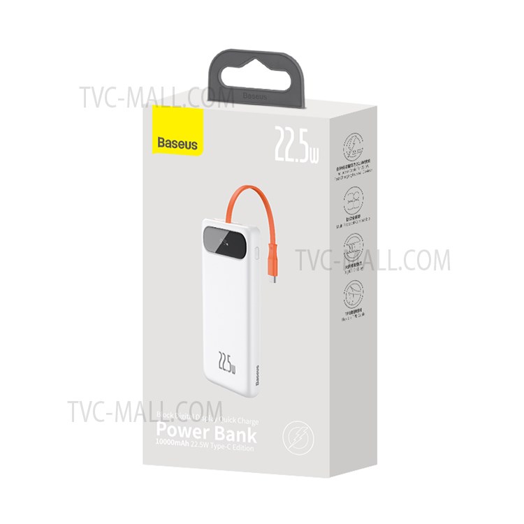 BASEUS 10000mAh 22.5W Display Screen Power Bank Fast Charging Portable Charger with Type C Charging Cable - White-10