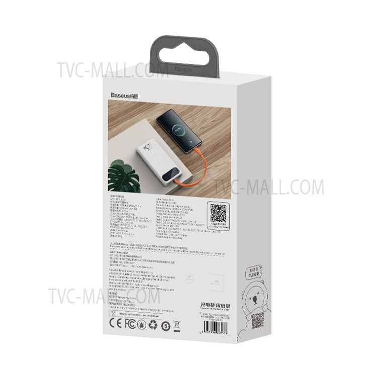 BASEUS 10000mAh 22.5W Display Screen Power Bank Fast Charging Portable Charger with Type C Charging Cable - White-11