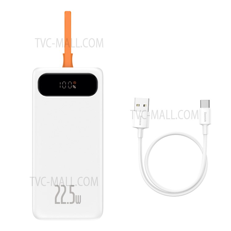 BASEUS 10000mAh 22.5W Display Screen Power Bank Fast Charging Portable Charger with Type C Charging Cable - White-6