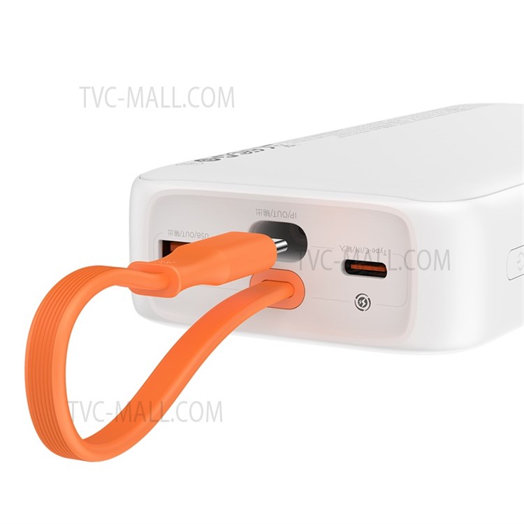 BASEUS Digital Display Fast Charge Power Bank 20000mAh 22.5W Built-in Type C Cable External Battery (with USB to Type-C 3A 0.5m Cable) - White-5