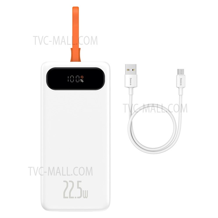 BASEUS Digital Display Fast Charge Power Bank 20000mAh 22.5W Built-in Type C Cable External Battery (with USB to Type-C 3A 0.5m Cable) - White-7