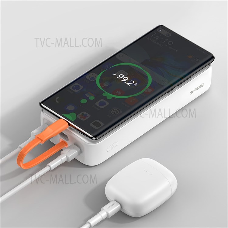 BASEUS Digital Display Fast Charge Power Bank 20000mAh 22.5W Built-in Type C Cable External Battery (with USB to Type-C 3A 0.5m Cable) - White-9