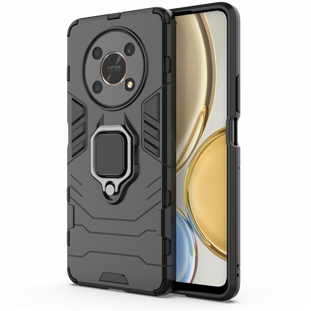 Multifunction Ring Kickstand Anti-Scratch Hard PC Soft TPU Shock-Absorbing Phone Case for Honor X30 - Black-2