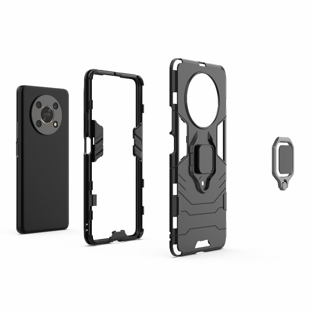 Multifunction Ring Kickstand Anti-Scratch Hard PC Soft TPU Shock-Absorbing Phone Case for Honor X30 - Black-5