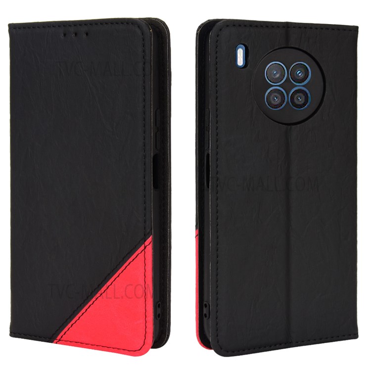 Anti-fingerprint Shockproof TPU + PU Leather Phone Case Wallet Phone Cover with Stand for Honor 50 Lite / Huawei nova 8 5G - Black-1