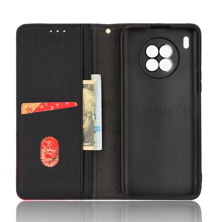 Anti-fingerprint Shockproof TPU + PU Leather Phone Case Wallet Phone Cover with Stand for Honor 50 Lite / Huawei nova 8 5G - Black-5