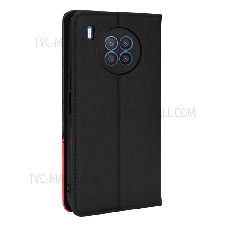 Anti-fingerprint Shockproof TPU + PU Leather Phone Case Wallet Phone Cover with Stand for Honor 50 Lite / Huawei nova 8 5G - Black-8